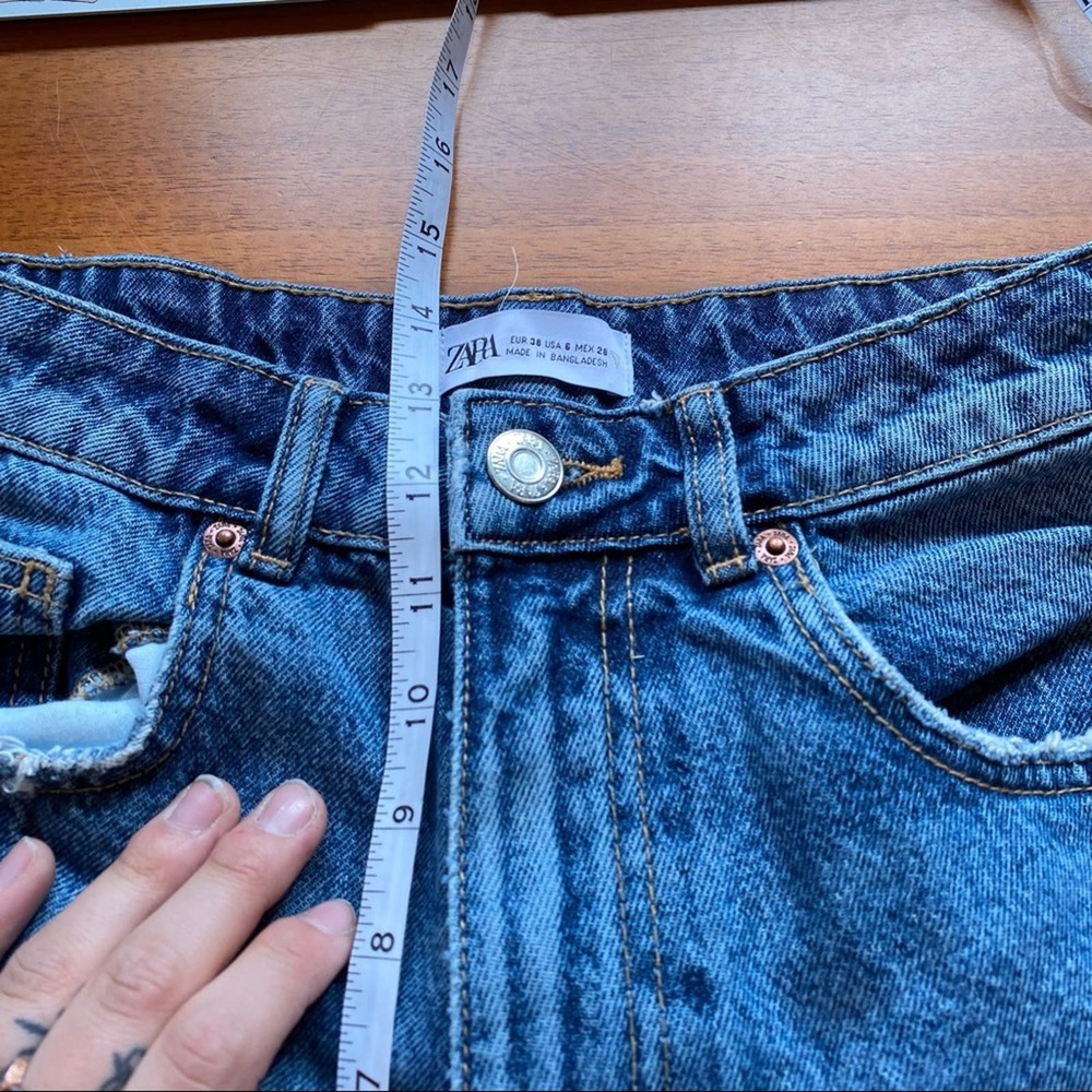 Zara Medium Wash Distressed Slim Straight Jeans - Picture 7 of 8